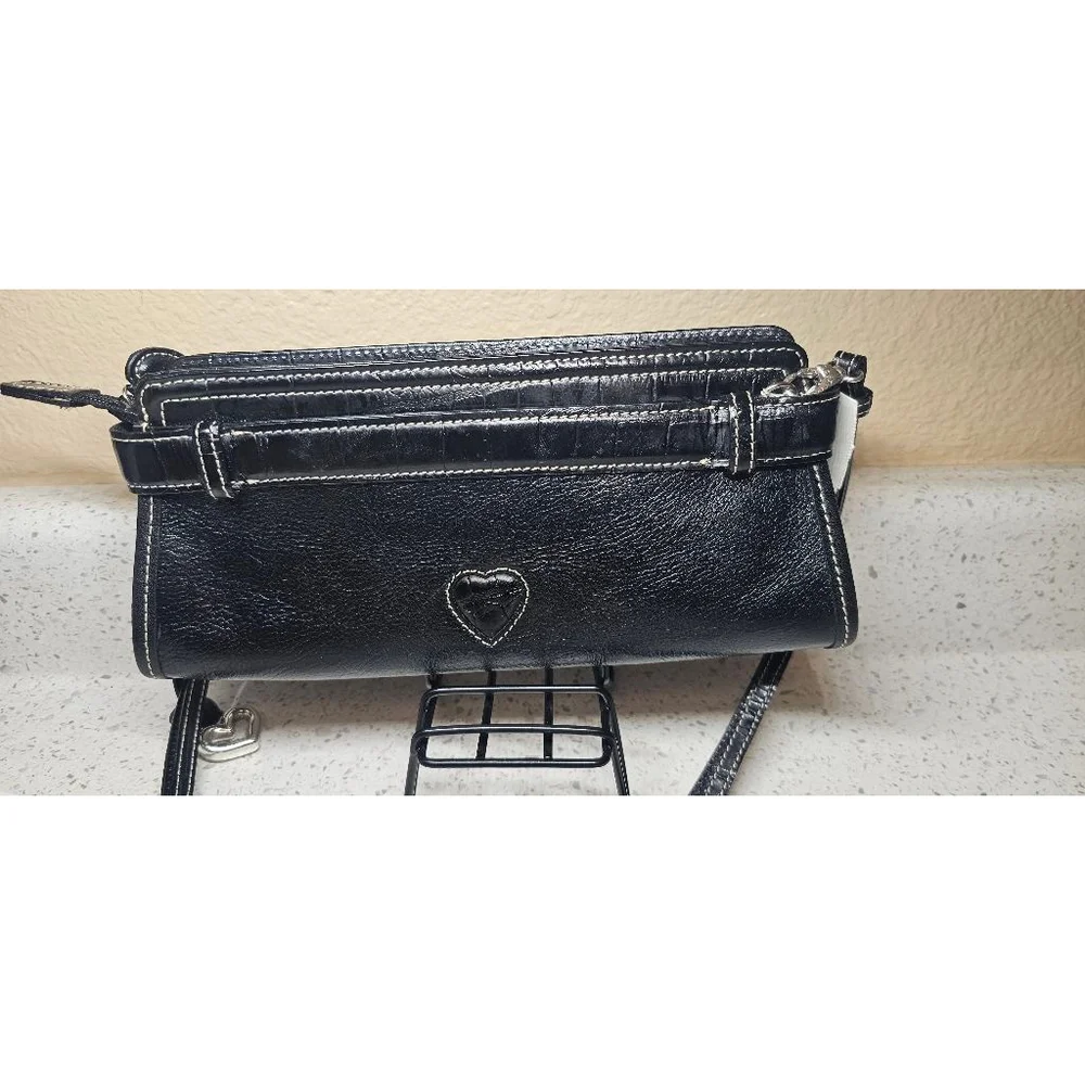 Brighton Clancy Woven Leather Shoulder Bag Black New With Tags